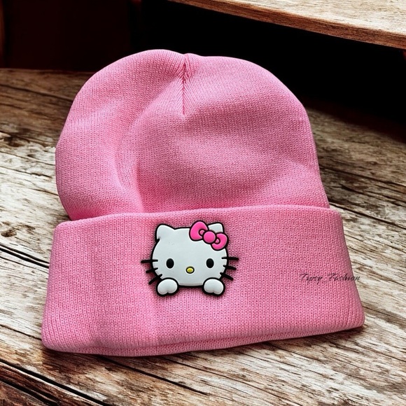 Hello Kitty Pink Beanie Hat | Kawaii Winter Accessory | Women’s Stocking Cap - Picture 1 of 5